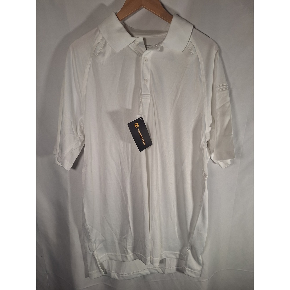 Harriton Mens Tactical Performance Polo Shirt White Short Sleeve M211 Size Large